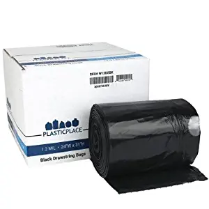 Plasticplace 13 Gallon Extra Tall Drawstring Kitchen Trash Bags | Black 1.2 Mil, 24"W x 31"H (200Count)