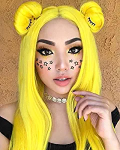 Sapphirewigs Yellow Color Natural Wavy Silky Soft Beauty Blogger Celebrity Perruque Daily Makeup Synthetic Lace Front Wigs (Yellow)