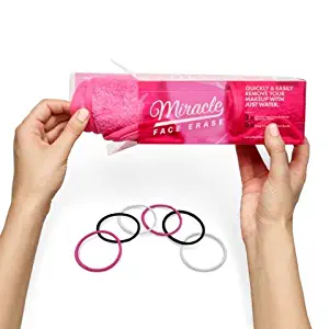 2 Pack Miracle Face Erase Makeup Remover Face Cloths, Chemical-free, Microfiber, Bonus 6 Hair Ties, (Pink)