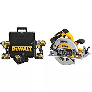 DEWALT DCK299P2 20V MAX XR 5.0Ah Premium Cordless Hammerdrill & Impact Driver Combo Kit with DCS570B7-1/4" (184mm) 20V Cordless Circular Saw with Brake (Tool Only)