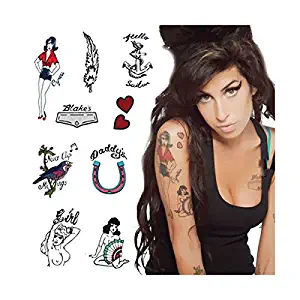 Amy Winehouse Temporary Tattoos Set | Skin Safe | MADE IN THE USA| Removable