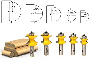 Yonico 13515 5 Bit Bullnose Router Bit Set 1/2-Inch Shank