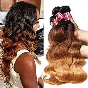 UNice Hair 8a Grade Ombre Body Wave Hair 3 Bundles, Brazilian Remy Hair Body Wave Weave, 100% Human Hair Extensions 3 Tone 1b 4 27 Color 100g/pc (16 18 20)