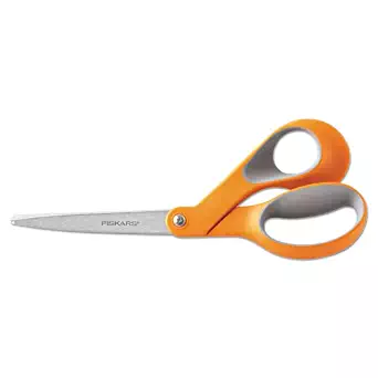 Scissors, 8 In L, Orange/Gray, Right Hand