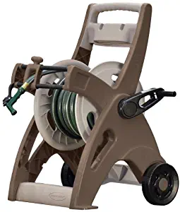 Suncast Hosemobile Garden Hose Reel Cart - Lightweight Portable Garden Cart with Wheels, Storage Tray, and Crank Handle - 175' Hose Capacity - Mocha and Taupe