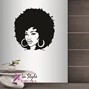 In-Style Decals Wall Vinyl Decal Home Decor Art Sticker Beautiful Girl Woman Lady with Afro Hair Earrings Face Beauty Hair Salon Room Removable Stylish Mural Unique Design 2179