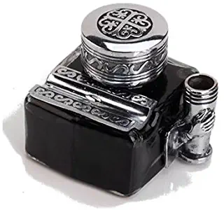 Glass Inkwell with 2 Pen Rests -filled with Ink