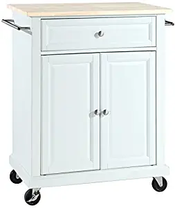 Crosley Furniture Cuisine Kitchen Island with Natural Wood Top - White