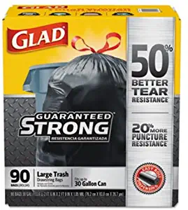 GLAD Drawstring Large Trash Bags, 30 X 33, 30gal, 1.05mil, Black, 90/carton