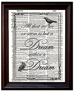 Fresh Prints of CT Dictionary Art Print - Edgar Allan Poe Quote Printed on Recycled Vintage Dictionary Paper - 8