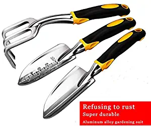 Sinoer 3PCS Garden Tools Set Heavy Duty Cast-Aluminum Heads with Soft Rubberized Non-Slip Handle - Gardening Tools Spade Shovel rake, Garden Gifts Parents Women Men for Flowers Potted Plant