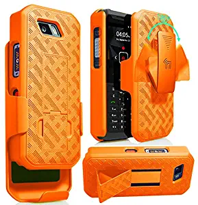 Sonim XP5s Case with Clip, Nakedcellphone [Bright Orange] Kickstand Cover with [Rotating/Ratchet] Belt Hip Holster Combo for Sonim XP5s Phone (XP5800)