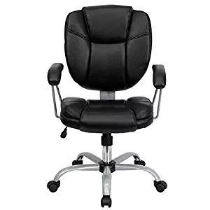 Flash Furniture Mid-Back Black Leather Swivel Task Chair with Arms