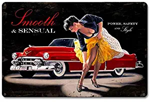 None Brand Metal Sign Pin Up Girl Cadillac Luxury Service Garage Man Cave Man Cave Decor Garage Decor Wall Art