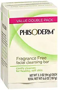 pHisoderm Facial Skin Cleansing Bar, Fragrance Free 2pack [2 x 3.3oz bars] (Pack of 3)