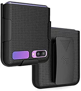 Galaxy Z Flip Case with Clip, Nakedcellphone [Black] Snap-On Cover with [Rotating/Ratchet] Belt Hip Holster Holder Combo for Samsung Galaxy Z Flip Phone (SM-F700)