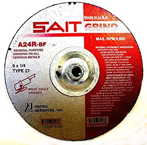 United Abrasives- SAIT 20096 Type 27 9-Inch x 1/4-Inch x 5/8-11 6600 Max RPM Grade A24R Long Life Depressed Grinding Wheels, 10-Pack