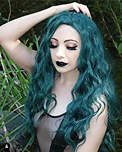 Sapphirewigs Long Green Color Natural Water Wave Silky Soft Hair Natural Hairline Women Blogger Celebrity Makeup Wedding Party Cosplay Gift Glueless Synthetic Lace Front Daily Wigs