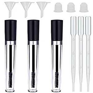 3 Pcs 10 mL Empty Mascara Tubes With Eyelash Wand, Rubber Inserts and Funnels for Castor Oil, Eyelash Cream Container Bottle with Rubber Inserts