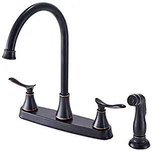 KINGO HOME Modern Commercial Leed Free 360 Swivel Stainless Steel Pull Out Sprayer 2 Lever Handles Oil Rubbed Bronze Kitchen Faucets, Kitchen Sink Faucet with Side Sprayer