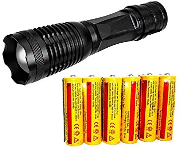 Ultra-bright 18650 flashlight with 6PCS 3.7V Rechargeable Battery,Best waterproof flashlight, adjustable focal length and 5 lighting modes, suitable for outdoor activities. (Flashlight)