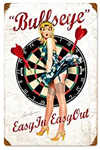 None Brand Metal Sign Bullseye Darts Pin Up Girl Man Cave Man Cave Decor Garage Decor Wall Art