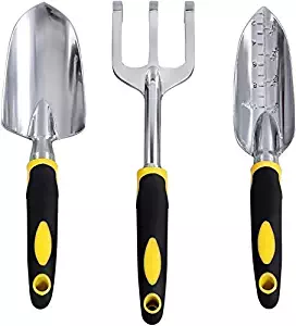 Dorathye Garden Tool Set, 3 Piece Heavy Duty Cast-Aluminum Heads Gardening Kit with Soft Rubberized Non-Slip Handle - Trowel,Transplant Trowel and Cultivator Hand Rake - Garden Gifts for Parents