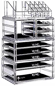 Cq acrylic Large 9 Tier Clear Acrylic Cosmetic Makeup Storage Cube Organizer with 9 Drawers. It Consists of 4 Separate Organizers,Each of Which Can be Used Individually