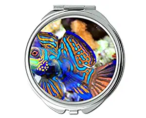 Mirror,Travel Mirror,fish tank theme of Pocket Mirror,portable mirror 1 X 2X Magnifying