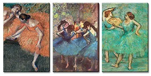 wall26 3 Panel World Famous Painting Reproduction on Canvas Wall Art - Dancers by Edgar Degas - Modern Home Art Ready to Hang - 24