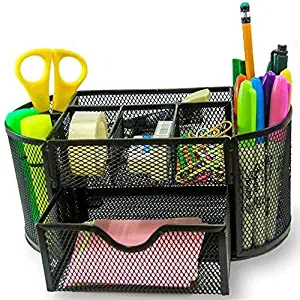 Summer Office Supply Caddy - Can Hold ALL Office Accessories. Features: Elegant 8 Compartments Black Mesh Desk Organizer With a Large Tray - Good For Home, Office, Kids, College & Gifts - Prtsupply