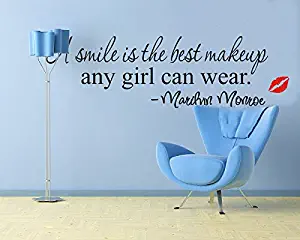 A Smile is The Best Makeup-Marilyn Monroe Motivational Wall Decals Wall Sticker Quote Wall Stickers for Girl Bedroom Living Room Wall Decal Vinyl