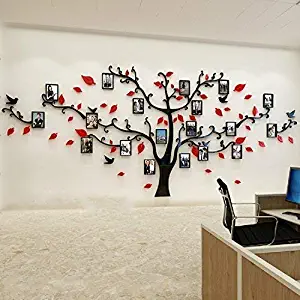 Unitendo 3D Wall Stickers Photo Frames FamilyTree Wall Decal Easy to Install &Apply DIY Photo Gallery Frame Decor Sticker Home Art Decor Red-Black.