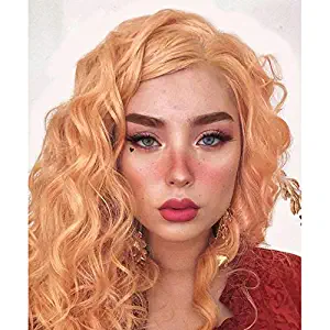 PINKSHOW Orange Wig Long Orange Color Synthetic Lace Front Wigs Curly Hair Replacement Wigs for Women Heat Resistant Realistic Hairline Daily Queen Makeup Gift 22 Inch