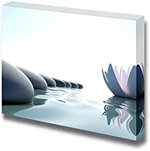 Canvas Prints Wall Art - Zen Flower Loto Near Stones on White Background - 12