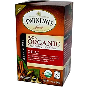 Twinings of London Organic and Fair Trade Certified Chai Tea Bags, 20 Count (Pack of 1)