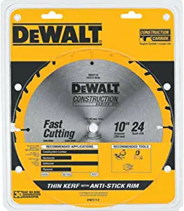 DEWALT 10-Inch Miter / Table Saw Blade, ATB, Thin Kerf, 5/8-Inch Arbor, 24-Tooth (DW3112)