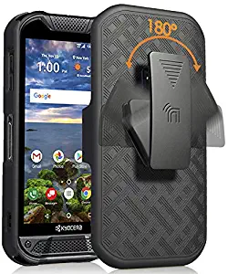 Duraforce Pro 2 Case with Clip, Nakedcellphone [Black Tread] Kickstand Cover with [Rotating/Ratchet] Belt Hip Holster Combo for Kyocera Duraforce Pro-2 Phone (E6910)