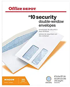 Office Depot Double-Window Envelopes, 10 (4 1/8in. x 9 1/2in.), White, Gummed, Box of 500, 12018