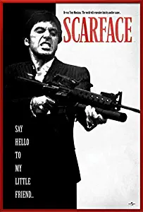 Scarface - Framed Movie Poster/Print (Tony Montana - Say Hello to My Little Friend) (Size: 24 inches x 36 inches)