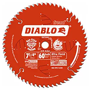 Freud D0760A Diablo 7-1/4" x 60-Tooth Ultra Fine Finishing Circular Saw Blade with 5/8" Arbor and Diamond Knockout Single Blade