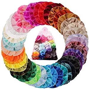 Jaciya 45 Pack Hair Scrunchies Velvet Scrunchy Elastic Hair Ties Scrunchy Hair Bands Ponytail Holder Headbands for Women Girls Hair Accessories, 45 Colors