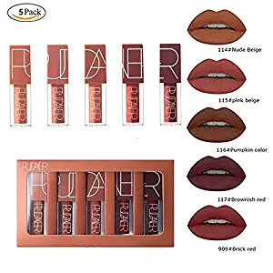 Pudaier 5colors Lip Gloss Matte Non-stick Cup Velvet Liquid Lipstick Set