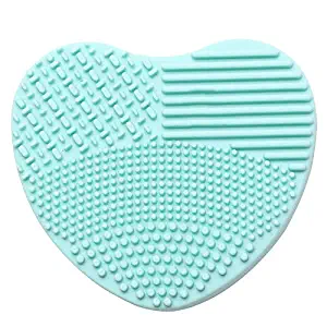 SANGAITIANFU 2 Pcs Heart Shape Silicon Portable Makeup Cosmetic Brush Cleaning Mat Pad Washing Tool Scrubber for Home Travel Business Trip(Green)