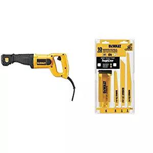 DEWALT DWE304 10-Amp Reciprocating Saw with DEWALT DW4898 Bi-Metal Reciprocating Saw Blade Set with Case, 10-Piece