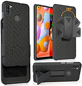 Galaxy A11 Case with Clip, Nakedcellphone [Black Tread] Kickstand Cover with [Rotating/Ratchet] Belt Hip Holster Holder Combo for Samsung Galaxy A11