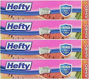 Hefty Slider 2.5 Gallon Jumbo Storage Bags, 12 Count Boxes (Pack of 4) by Hefty