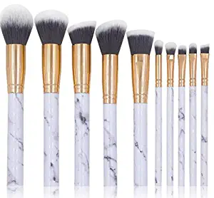 NEJLSD Marble Makeup Brushes Set 10 Pcs Professional Premium Synthetic Kabuki Foundation Cream Face Powder Blush Concealer Eyeshadow Brush