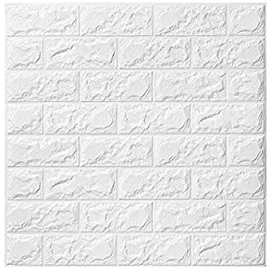 Kasliny Wall Paper 10 Packs, 3D Brick Wall Stickers Self-Adhesive Panel Decal PE Wallpaper - Peel and Stick Wall Panels for TV Walls, Sofa Background Wall Decor (38.7 sq.ft Brick White)