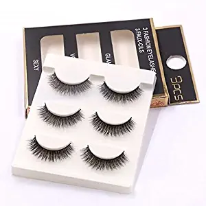 Sunniess Hair Imported Fiber 3D Mink False Eye lashes Handmade Reusable Long Cross Makeup Natural 3D Fake Thick Black EyeLashes 3 Pairs(3D-04)